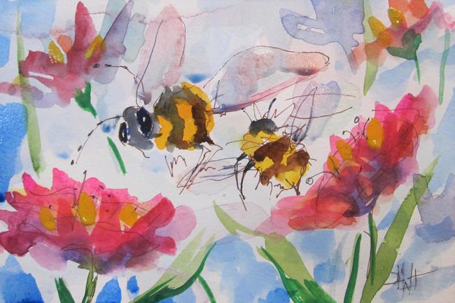 Art: Flowers and Bees by Artist Delilah Smith