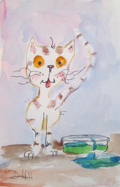 Art: Cat and Water Dish by Artist Delilah Smith