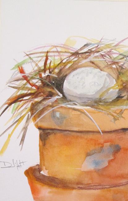 Art: Nest in a Clay Pot by Artist Delilah Smith