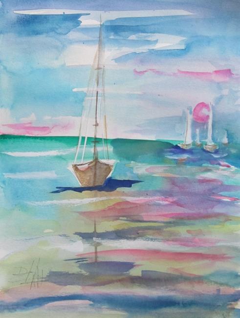 Art: Seascape with Sailboats by Artist Delilah Smith