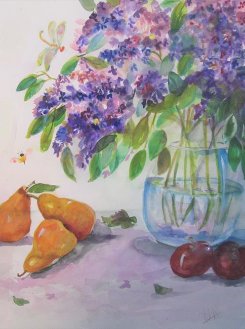 Art: Lilacs and Pears by Artist Delilah Smith