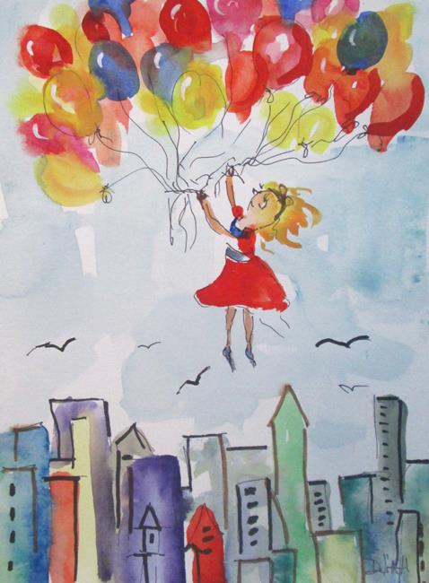 Art: Girl with Balloons by Artist Delilah Smith