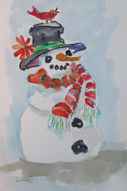 Art: Snowman and Cardinal by Artist Delilah Smith