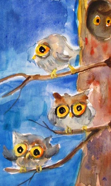 Art: Owls in a Tree by Artist Delilah Smith