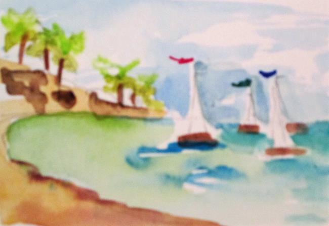 Art: Tropical Sailboats Aceo by Artist Delilah Smith