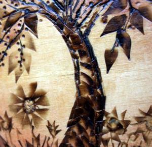 Detail Image for art TREE OF LIFE Wood Burning Carving Painting 
