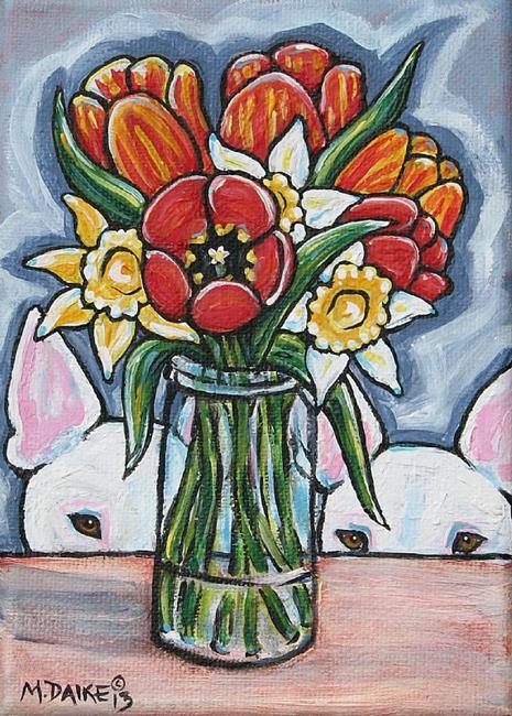 Art: Spring Bouquet & Bull Terriers by Artist Melinda Dalke