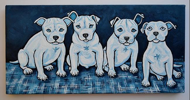 Art: Four Fab Blue Pups by Artist Melinda Dalke