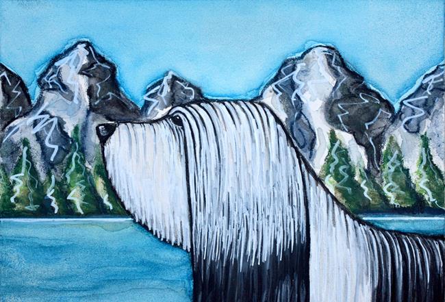 Art: Bearded Collie with Mountain Landscape by Artist Melinda Dalke