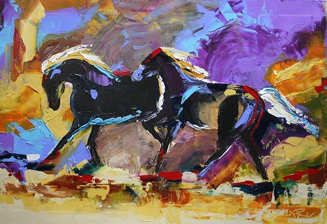 Art: no 19 two black horses.jpg by Artist Laurie Justus Pace