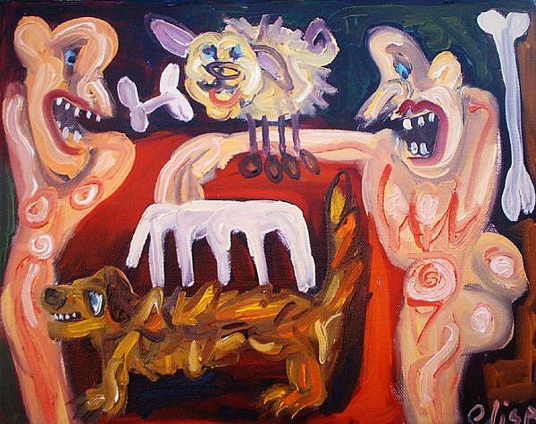 Art: Couple Grooming Their Pets by Artist Elisa Vegliante