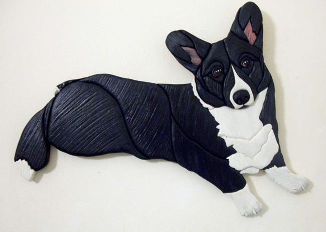 Art: JOLEEN' CORGI ORIGINAL PAINTED INTARSIA ART by Artist Gina Stern