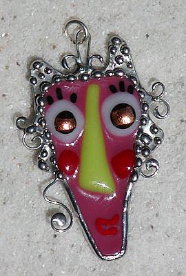 Art: Fused Glass Pink Faced Pendant by Artist Dianne McGhee