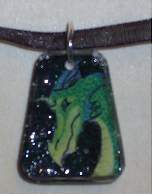 Art: Green Dragon Necklace Pendant by Artist Emily J White
