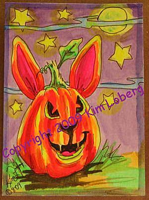 Art: Punkin' Head Neon Boo Rabbit - SOLD by Artist Kim Loberg