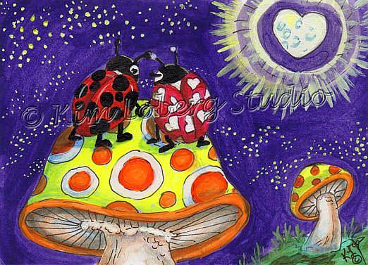 Art: Lady Bug Love Under the Starry Sky - SOLD by Artist Kim Loberg