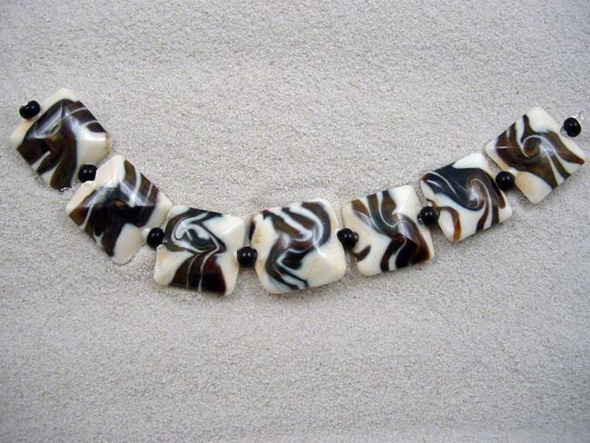 Art: Ambrosia Arts *CARAMEL RIVERS* Lampwork 7 Beads Handmade - SOLD by Artist Bonnie G Morrow