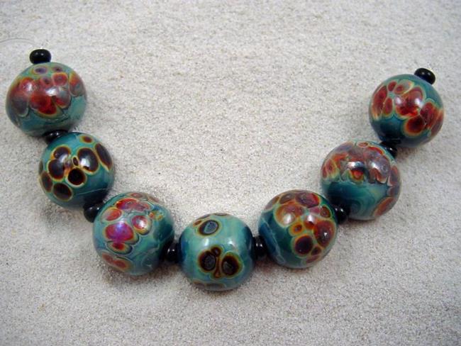 Art: Ambrosia *NYX RAKU BALLS* Lampwork 7 Beads Handmade - SOLD by Artist Bonnie G Morrow