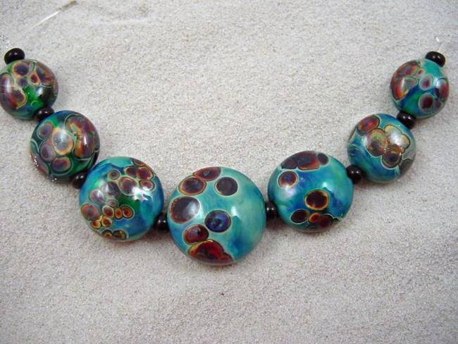 Art: Ambrosia *GAIA RAKU SPREES* Lampwork 7 Beads Handmade - SOLD by Artist Bonnie G Morrow