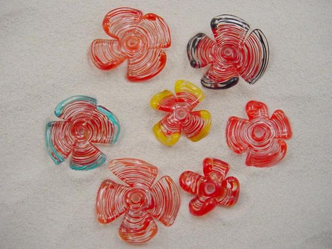 Art: Ambrosia *RED PINWHEELS* Lampwork 7 Beads Handmade - SOLD by Artist Bonnie G Morrow