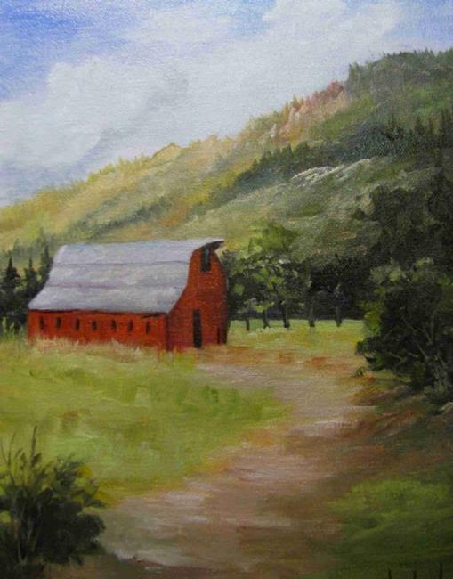 Art: Red Barn IN the Mountains by Artist Barbara Haviland