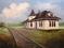 Art: Orange Tex Train Depot by Artist Barbara Haviland