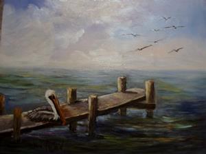 Detail Image for art Pelican on the Dock 