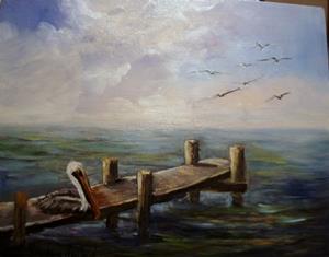 Detail Image for art Pelican on the Dock 