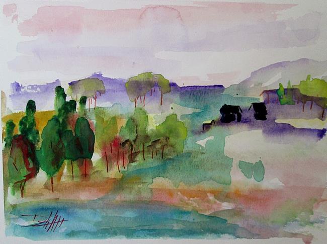 Art: Landscape with Houses-SOLD by Artist Delilah Smith