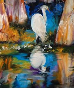 Detail Image for art EGRET AMONG THE CYPRESS