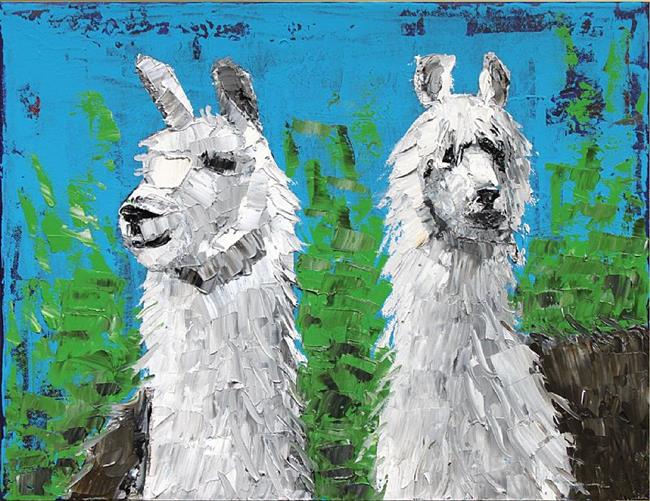 Art: Two Llamas - oil by Artist Luba Lubin