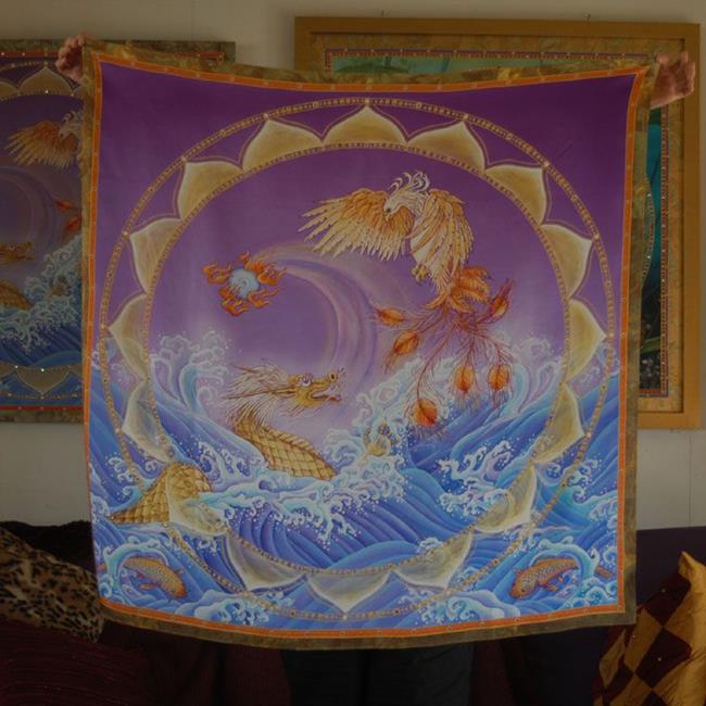 Art: Phoenix and Dragon Wall Hanging or Square by Artist Nadean O'Brien
