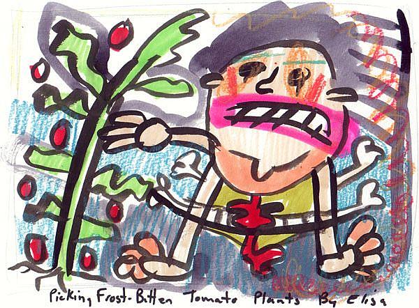 Art: Picking Frost-Bitten Tomato Plants by Artist Elisa Vegliante
