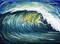 Art: Goldfish Mermaid Surfing Wave by Artist Hiroko Reaney