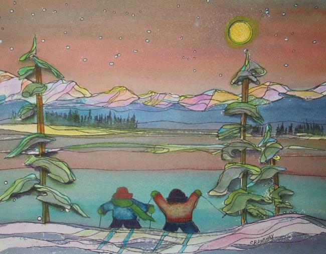 Art: Ski Buddies (sold) by Artist Kathy Crawshay