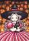 Art: Spooky Pumpkins Witch Fairy and Black Cat by Artist Hiroko Reaney