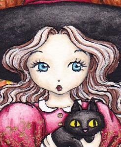 Detail Image for art Spooky Pumpkins Witch Fairy and Black Cat