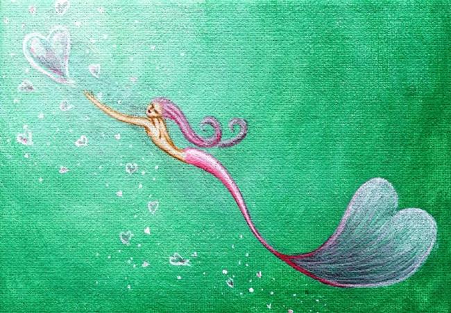 Art: Mermaid Chasing Heart-Shaped Bubbles by Artist Hiroko Reaney