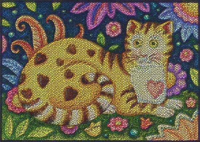 Art: HEARTS N' STRIPES TABBY - Rug Tapestry Needlepoint by Artist Susan Brack