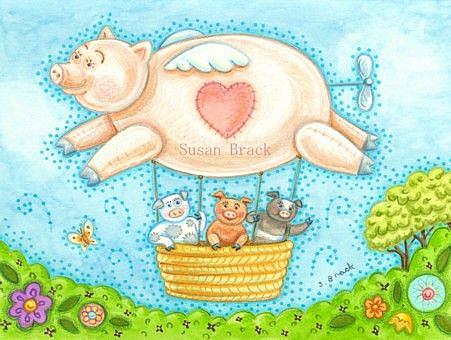 Art: THREE PIG'S BALLOON RIDE by Artist Susan Brack