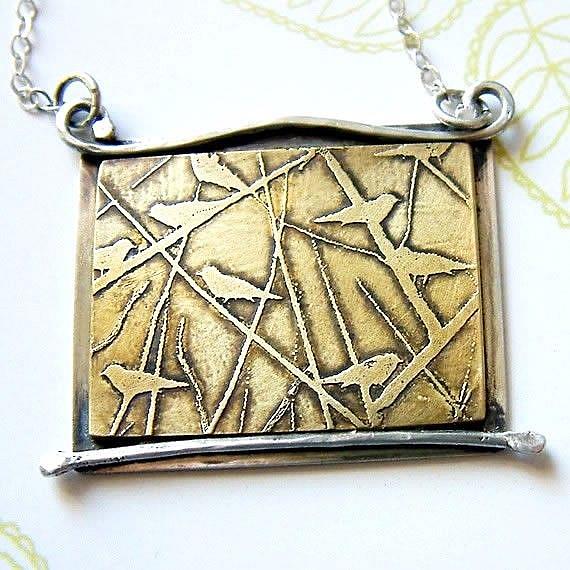 Art: Birds in Trees Necklace by Artist Andree Chenier