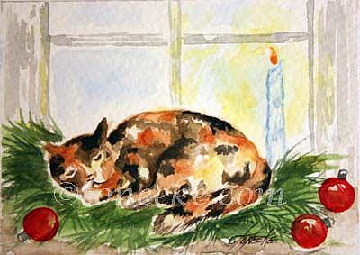 Art: Christmas Cat Nap by Artist Toneeke Runinwater - Henderson