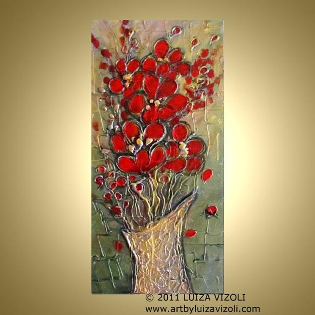 Art: RED FLOWERS GOLD VASE by Artist LUIZA VIZOLI
