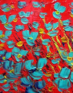 Detail Image for art Aqua Green POPPIES Orange SUNSET