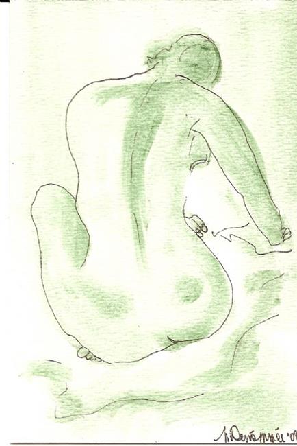 Art: Green Nude # 5 original OSWOA painting by Artist Nancy Denommee   