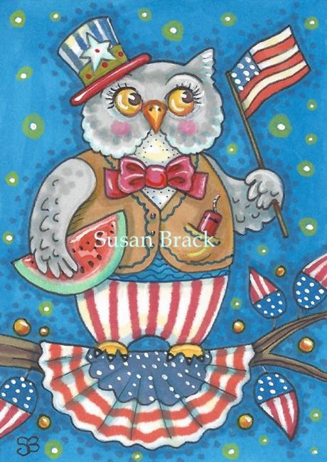 Art: WHOOO LOVES THE RED WHITE AND BLUE? by Artist Susan Brack