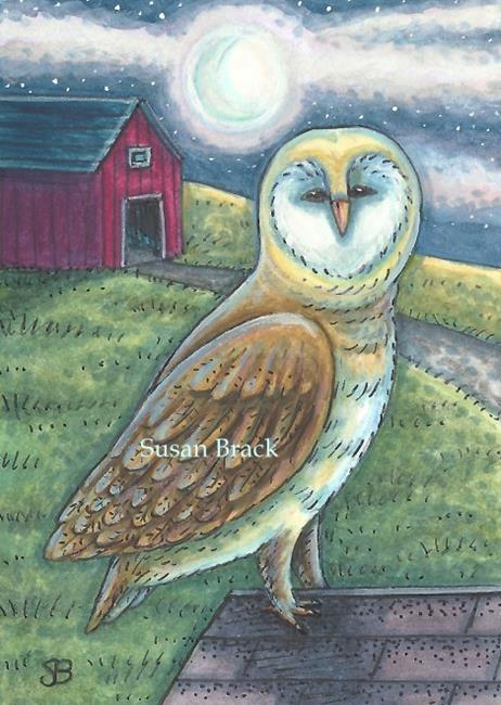 Art: RED BARN OWL by Artist Susan Brack