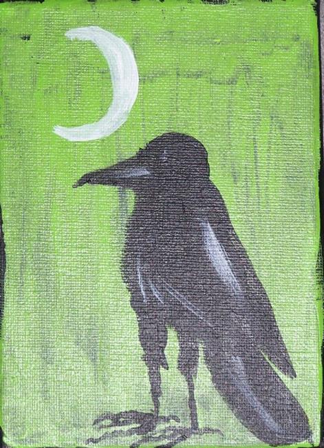 Art: CROW WITH PHASES OF MOON one painting per day by Artist Nancy Denommee   