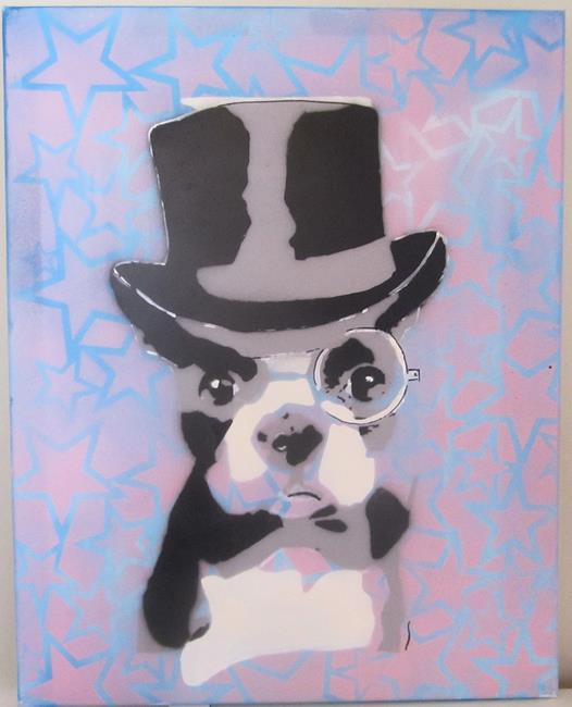 Art: Top Hat Bull Dog Original Graffiti Pop Art by Artist Paul Lake, Lucky Studios