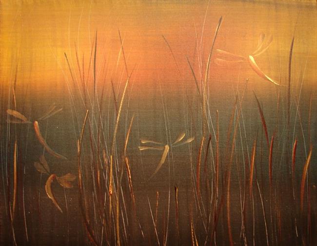 Art: Green Silk Dragonflies by Artist Rebecca M Ronesi-Gutierrez
